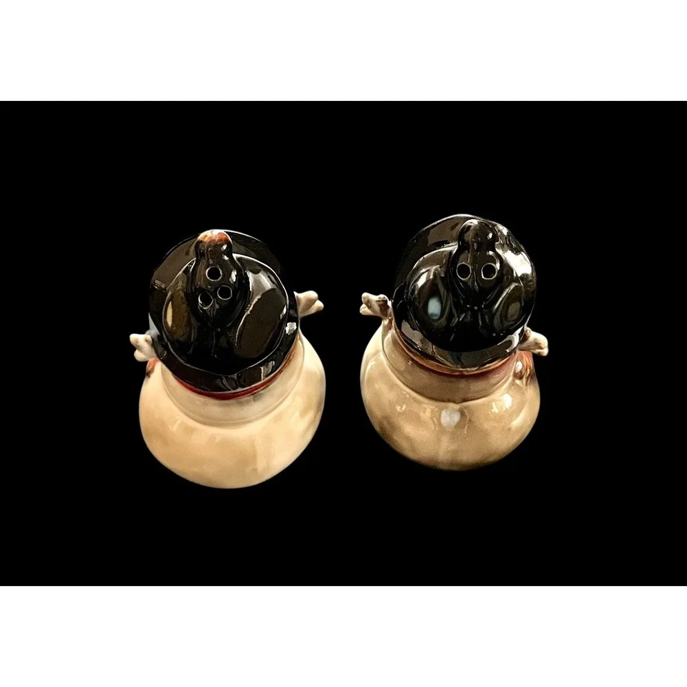 Christmas‎ Snowman Salt & Pepper Shaker Set VTG Kirklands Potters Garden Ceramic